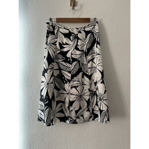 Amanda Smith Black White Floral Midi Skirt Silk Size 6